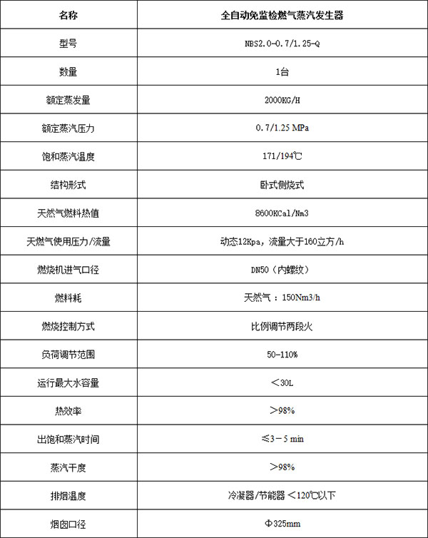 2吨燃气蒸汽锅炉参数 2吨燃气蒸汽锅炉参数